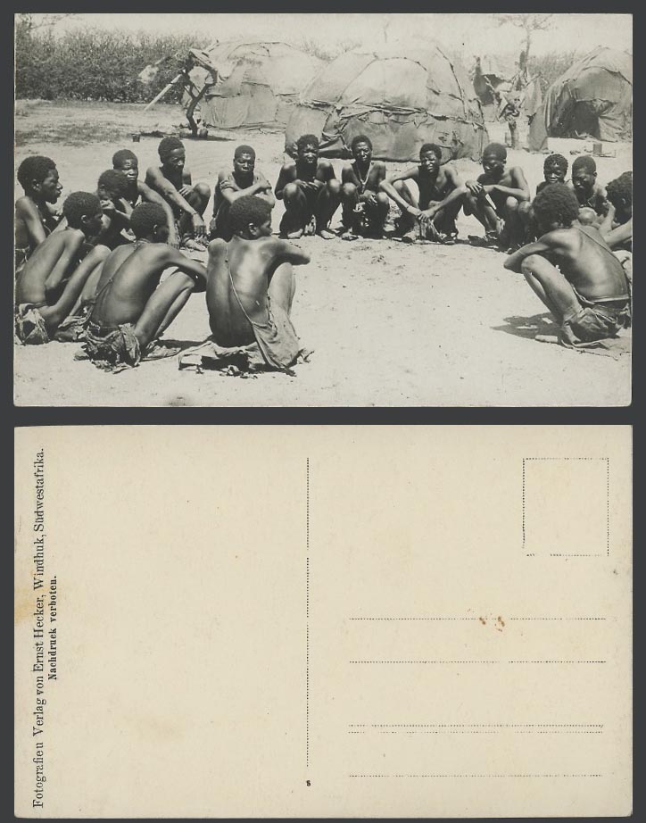 Namibia Windhuk Windhoek G.S.W.A. Africa Native Men Huts Old Real Photo Postcard