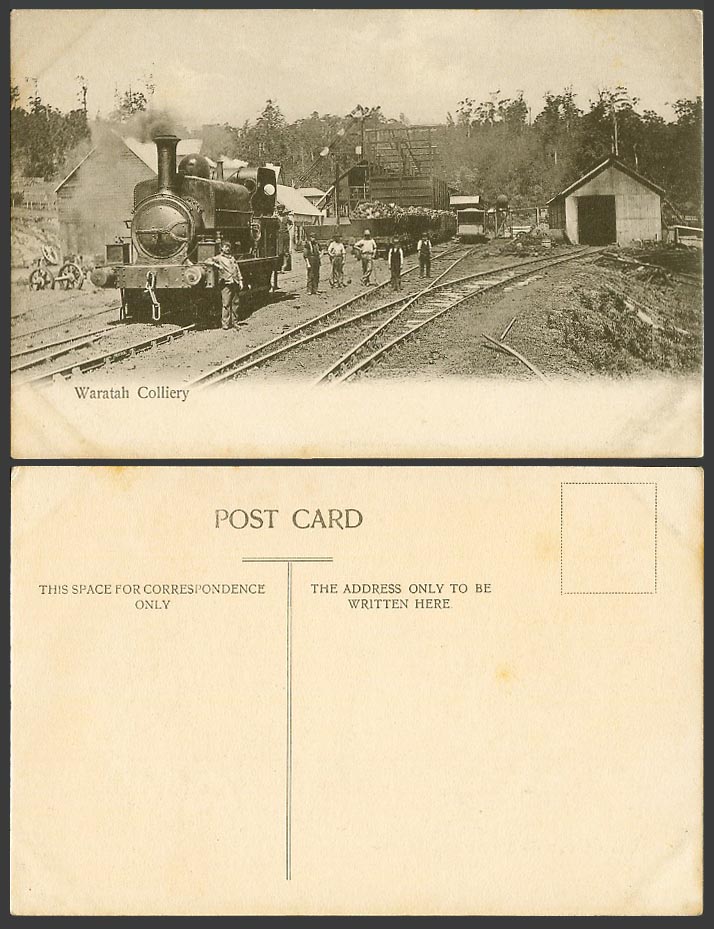 Australian Old Postcard Waratah Colliery Coal Mine Locomotive Train Rail Railway