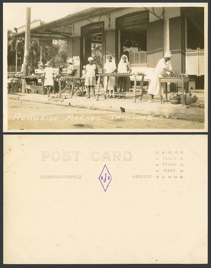 Trinidad B.W.I. Old Real Photo Postcard Roadside Market Native Sellers and Women