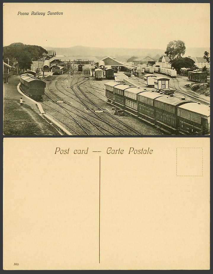 India Old Postcard POONA Railway Junction Train Station Bridge Railroads Trains