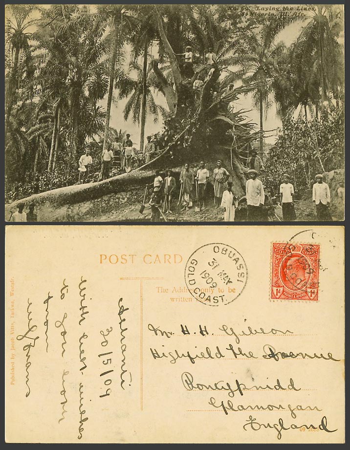 Nigeria Gold Coast 1d 1909 Old Postcard Laying The Lines Ul. Afr Railway Workers