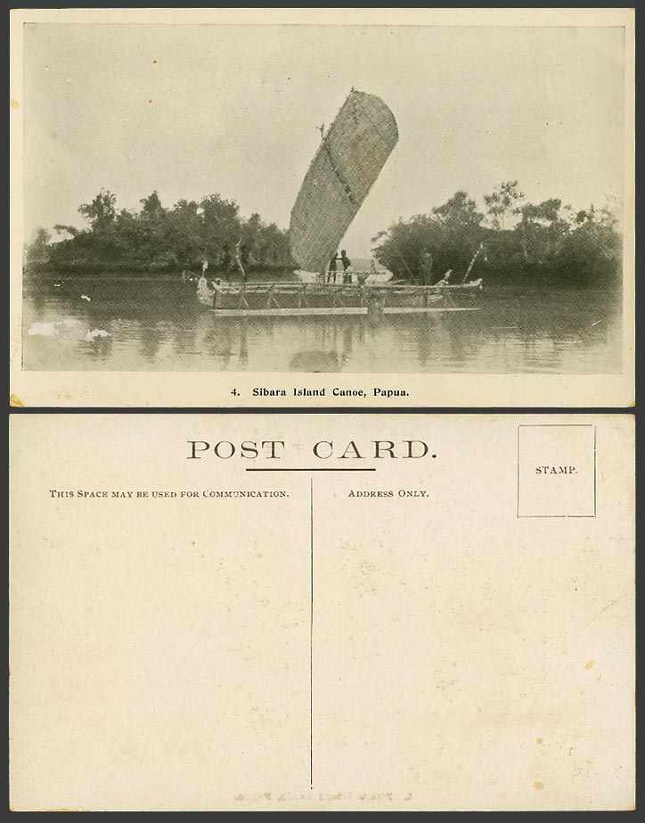 Papua New Guinea Old Postcard Sibara Island Canoe, Native Sailing Boat with Sail