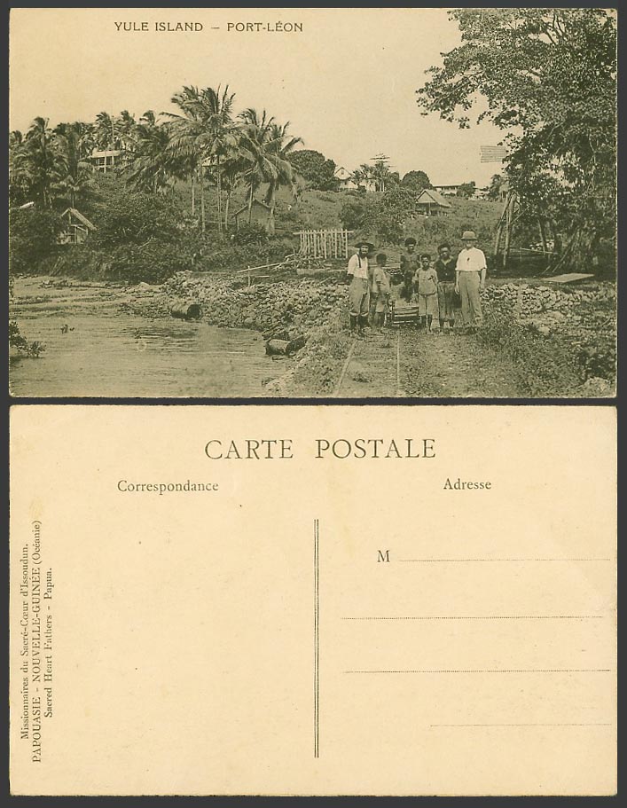 Papua New Guinea Old Postcard Yule Island Port Leon Sacred Heart Fathers Natives