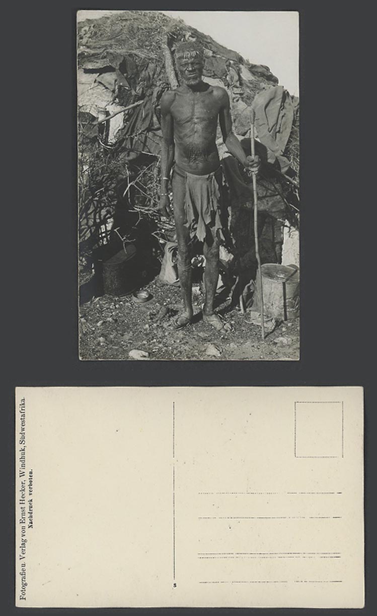 Namibia German South West Africa Old R. Photo Postcard Native Warrior with Spear