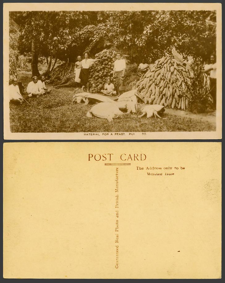 Fiji Old Real Photo Postcard Material For a Feast, Native Fijian Men as Turtles?