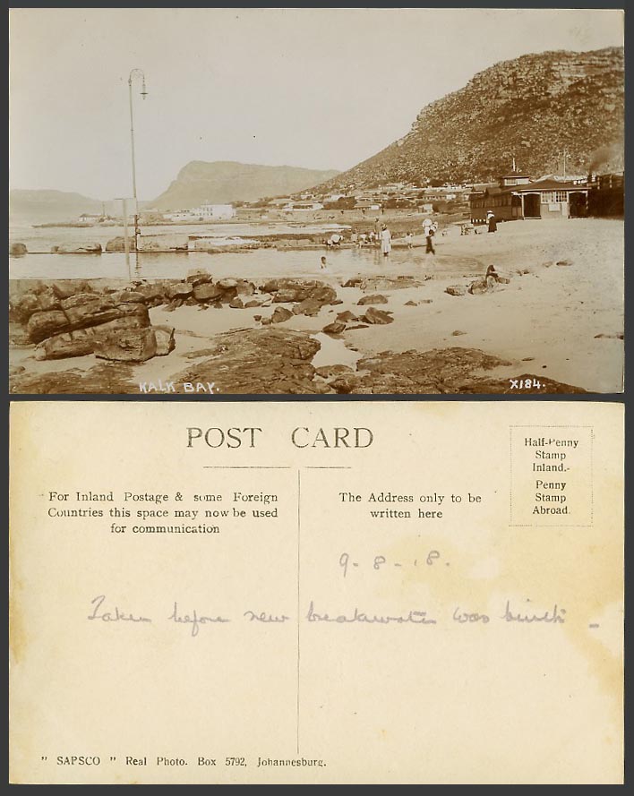 South Africa 1918 Old Real Photo Postcard Kalk Bay Before N Breakwater Was built
