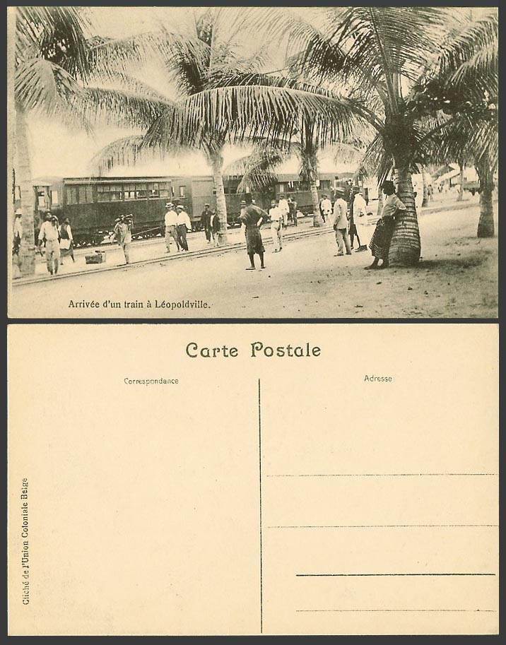 Congo Belgian Old Postcard Train Arrival, Léopoldville Railway Station, Kinshasa