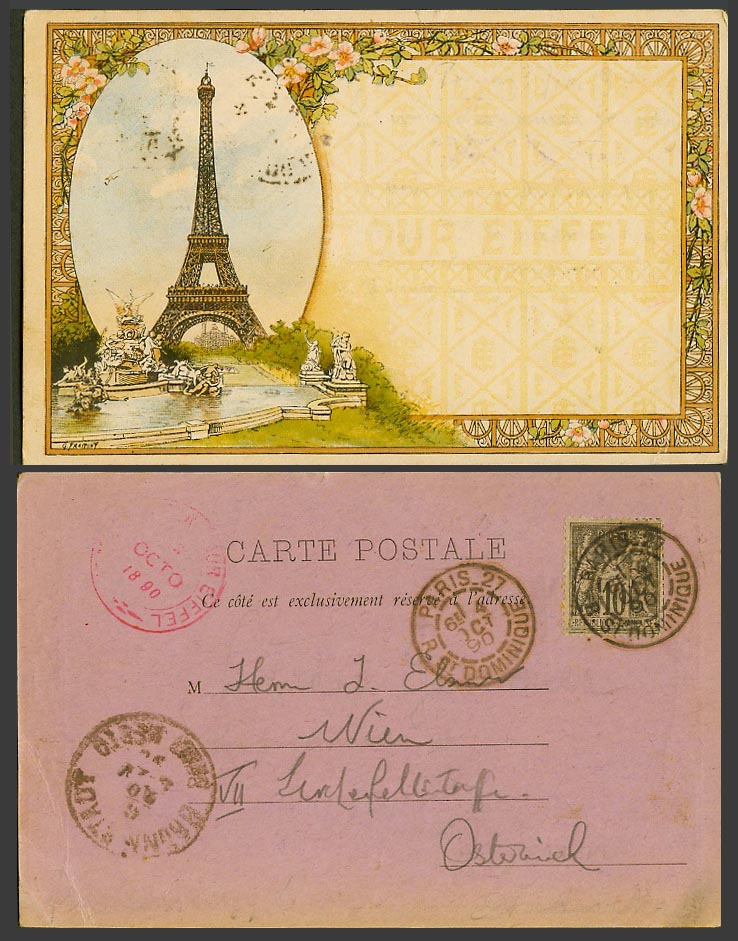 France 10c 1890 Old UB Postcard Paris Tour Eiffel Tower G Fraipont Artist Signed