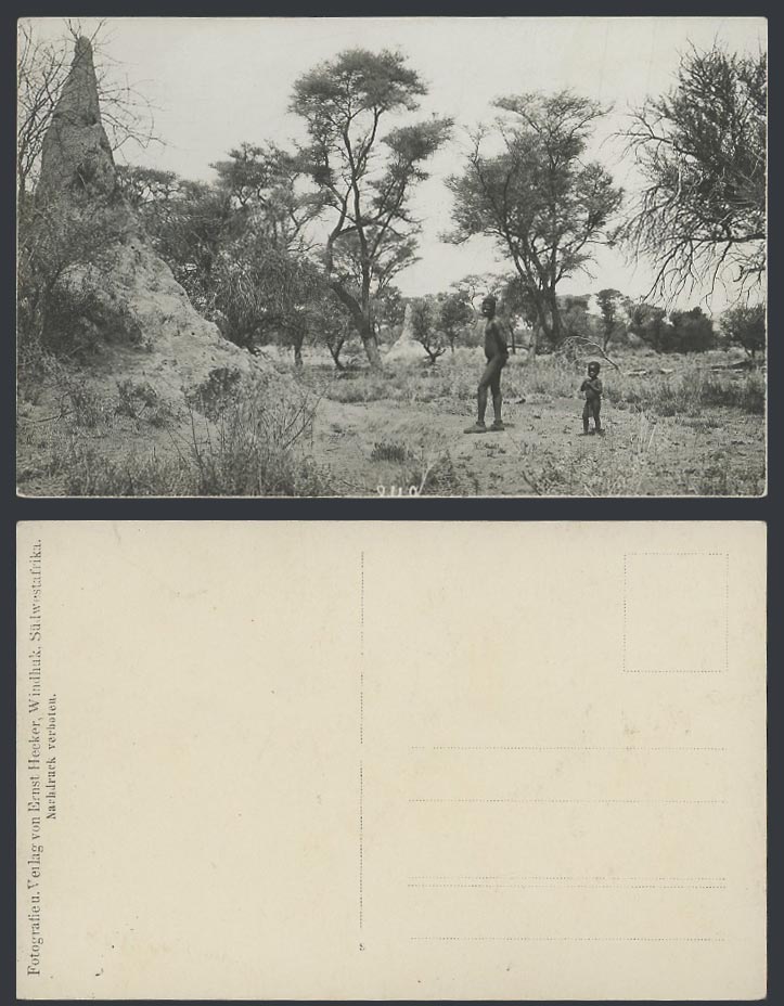 Namibia Windhuk German South West Africa Old Postcard Native Man, Boy, Ant Hills