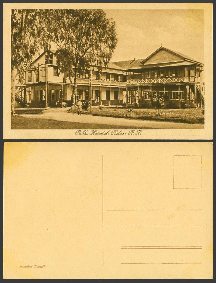 Belize British Honduras 1923 Old Postcard Public Hospital Building Angelus Press