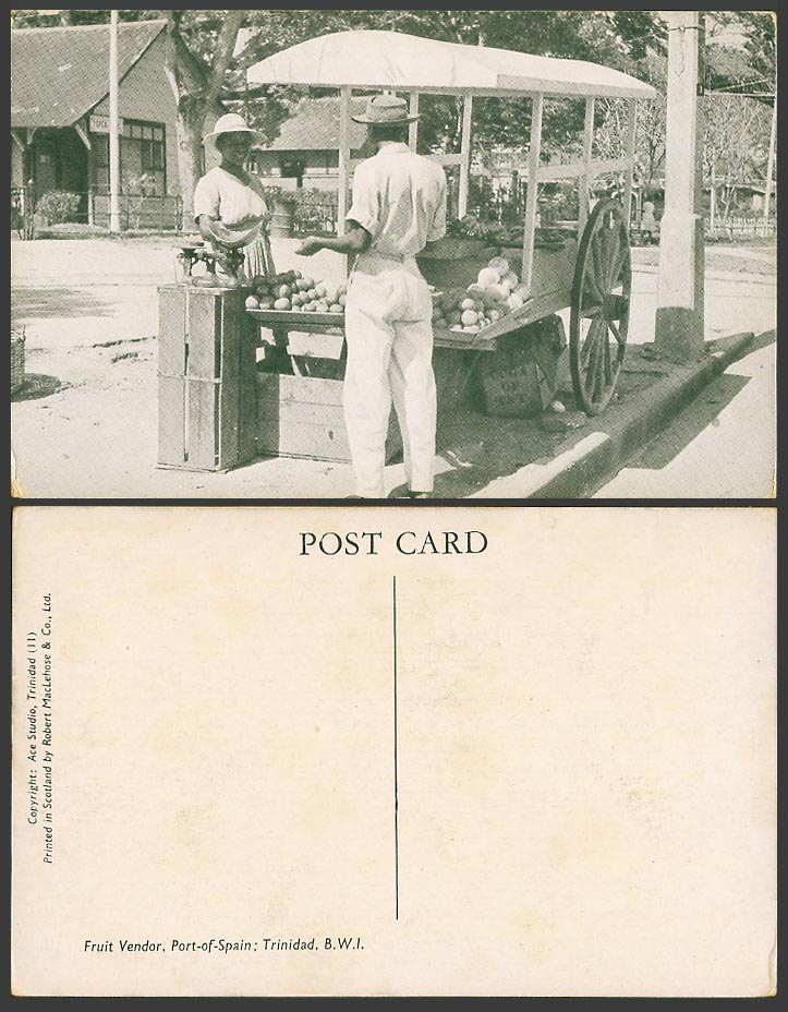 Trinidad Old Postcard Fruit Vendor Port-of-Spain Roadside Seller OCGA of T&T Box