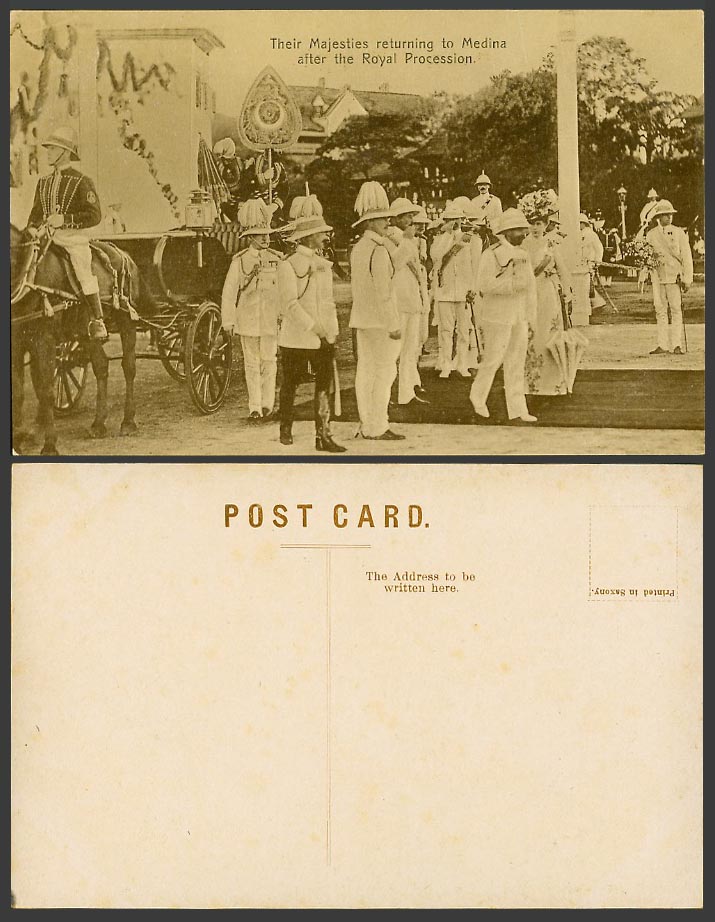 India Old Postcard King, Their Majesties Return to Medina after Royal Procession