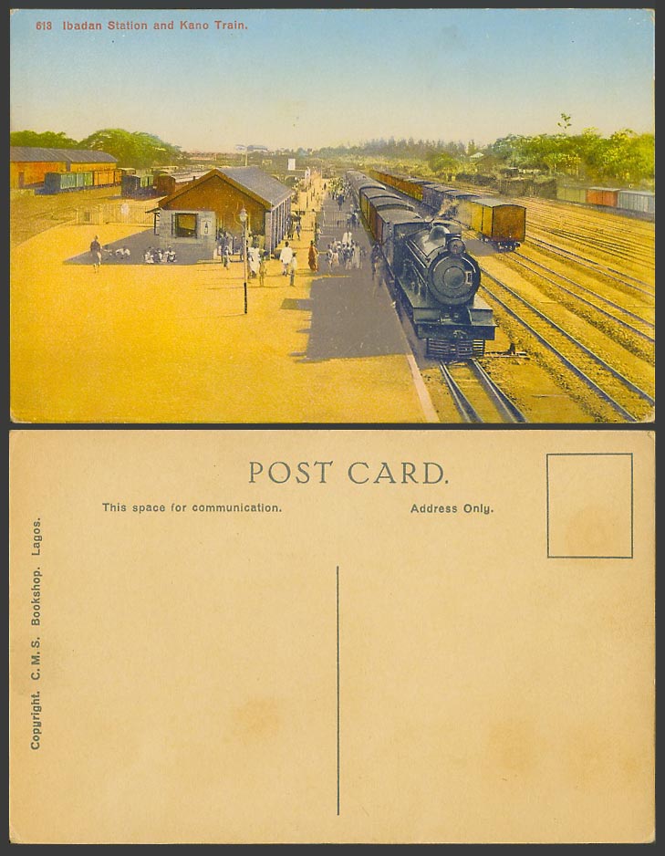 Nigeria Old Colour Postcard Ibadan Station, Kano Train Locomotive Engine Railway