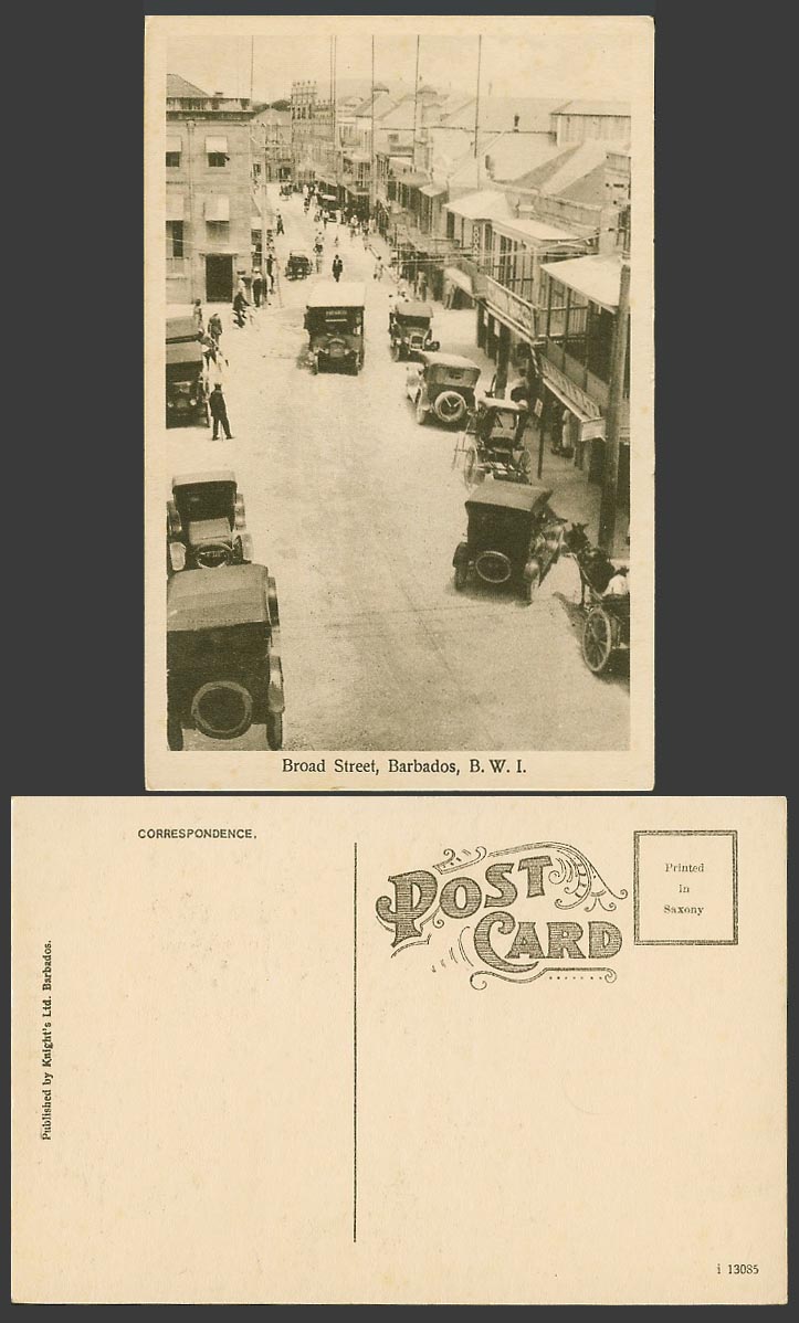 Barbados Old Postcard Broad Street Scene, Vintage Motor Cars British West Indies