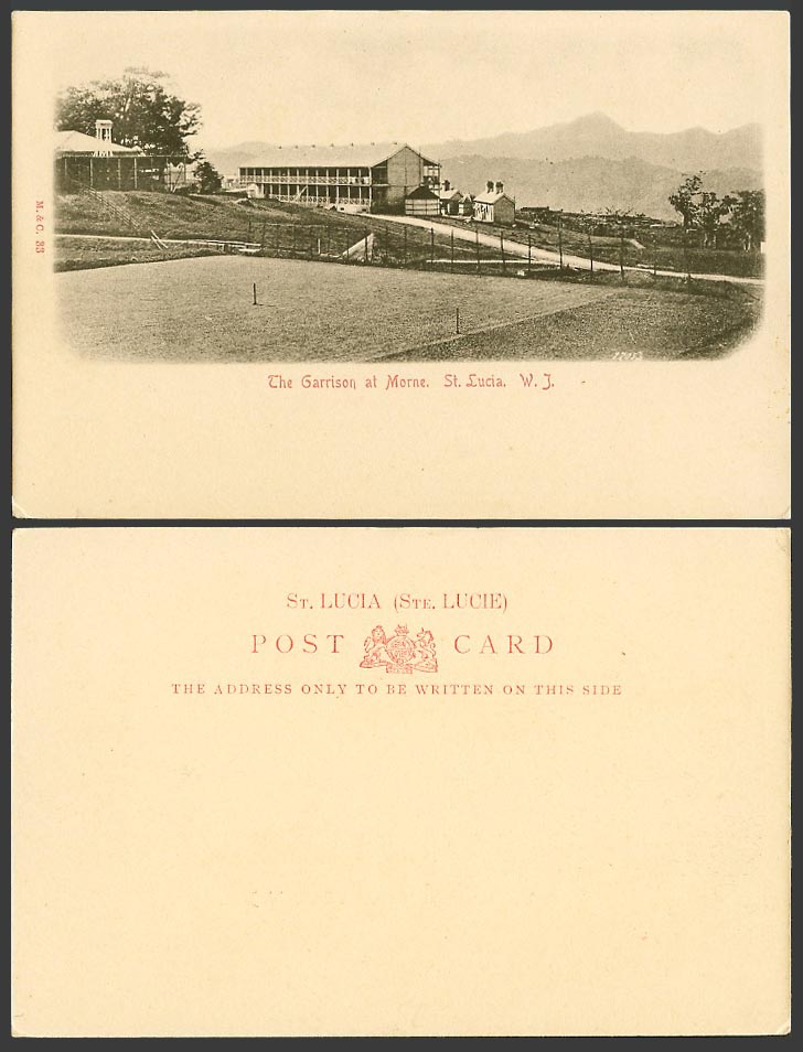 Saint St. Lucia Old UB Postcard The Garrison at Morne, Military W.I., M. & C. 33