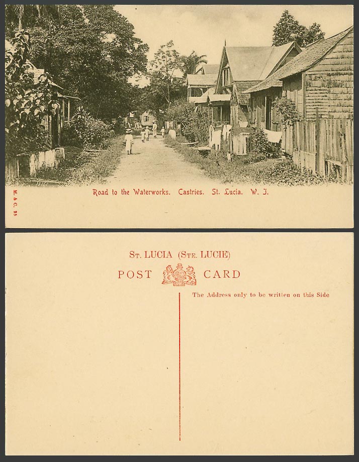 Saint St. Lucia Old Postcard Road to The Waterworks, Castries, Street Scene W.I.