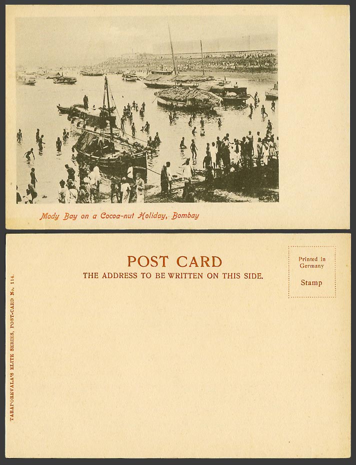 India Old UB Postcard Mody Bay on a Cocoa-nut Holiday Bombay Native Boat Harbour