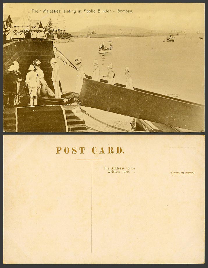 India Old Postcard Their Majesties Landing at Apollo Bunder Bombay, King & Queen