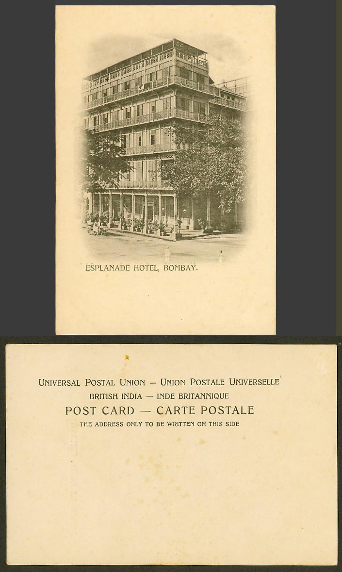 India Old UB Postcard Esplanade Hotel, Bombay, Street Scene (British Indian)