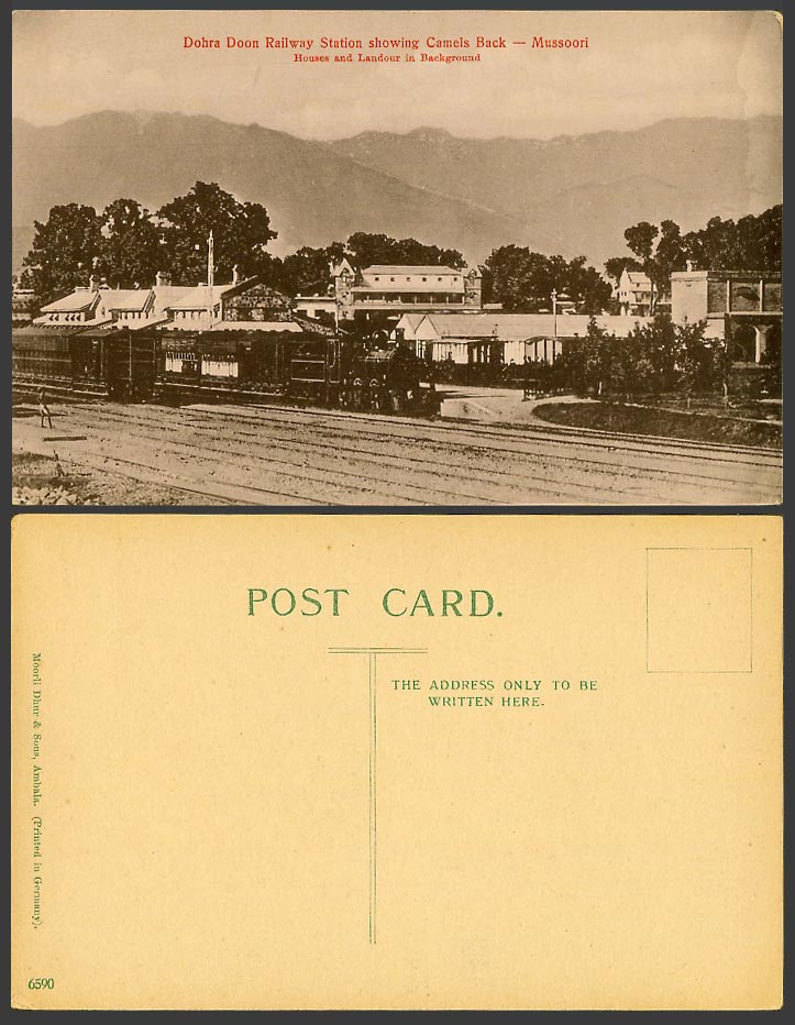 India Old Postcard Mussoorie Dohra Doon Railway Station Landour Locomotive Train