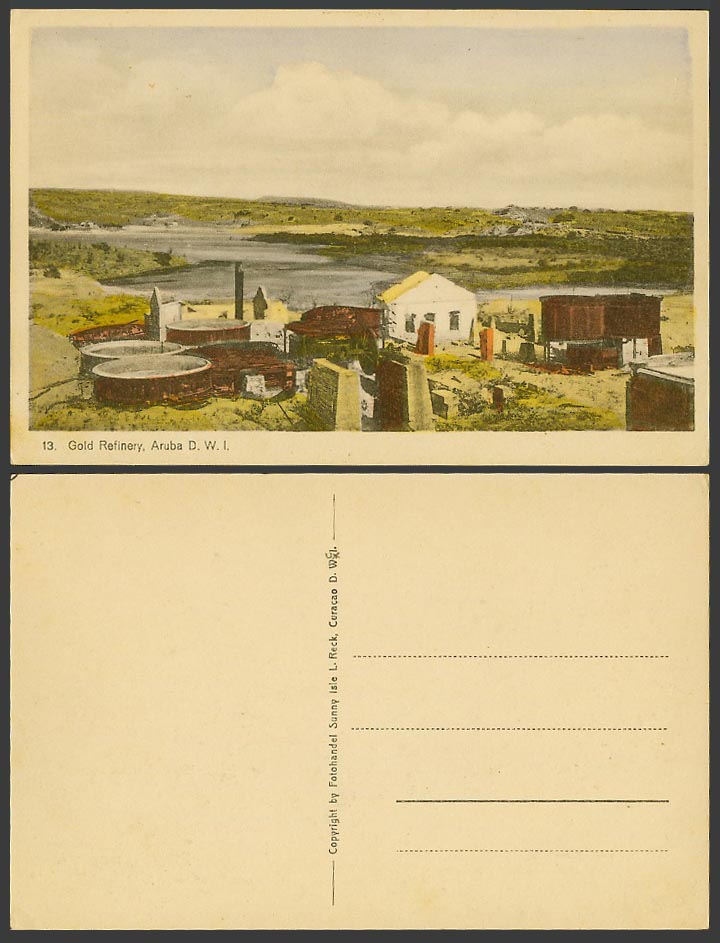 Aruba Old Colour Postcard Gold Refinery Mine Mining D.W.I. Dutch West Indies 13.