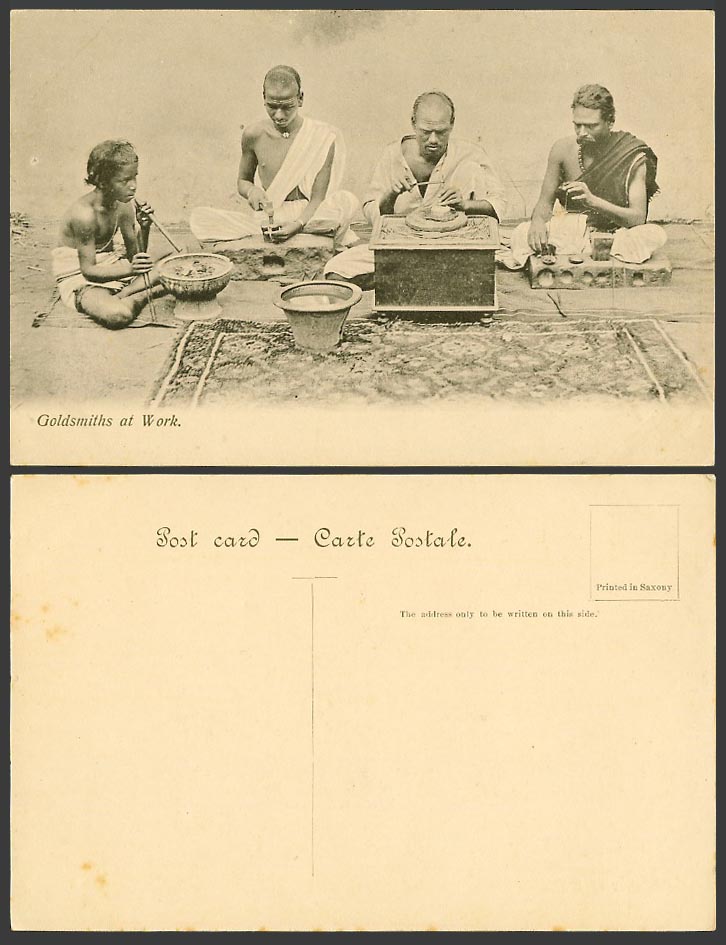 Ceylon Old Postcard Goldsmith Goldsmiths at Work, Native Men and a Boy, Costumes
