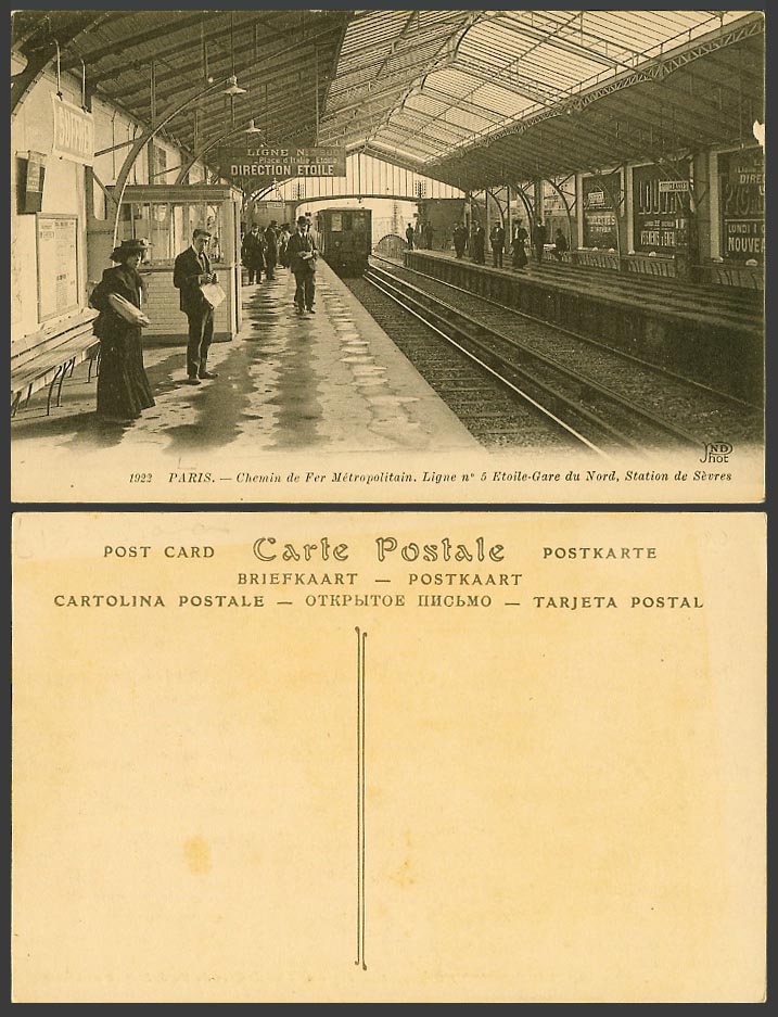 France Paris Old Postcard Ligne No.5 Etoile-Gare du Nord, Railway Station, TRAIN
