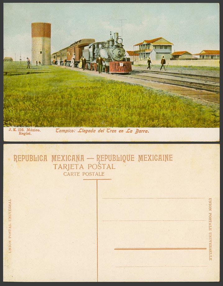 Mexico Old Postcard Tampico Llegada de Tren en La Barra Locomotive Train Station