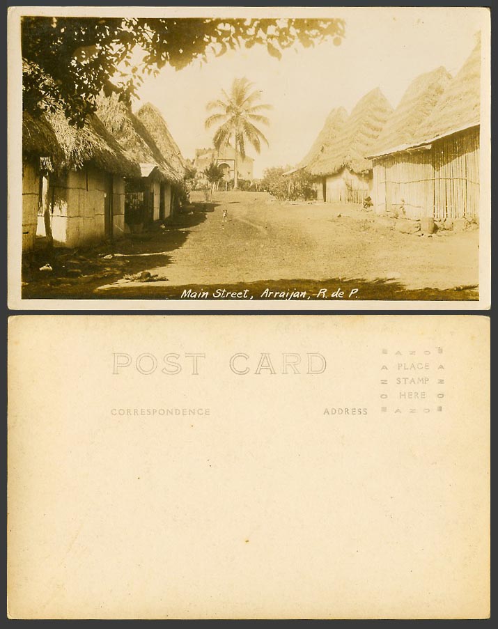 Panama Old Real Photo Postcard Main Street Scene Arraijan R. de P. Native Houses
