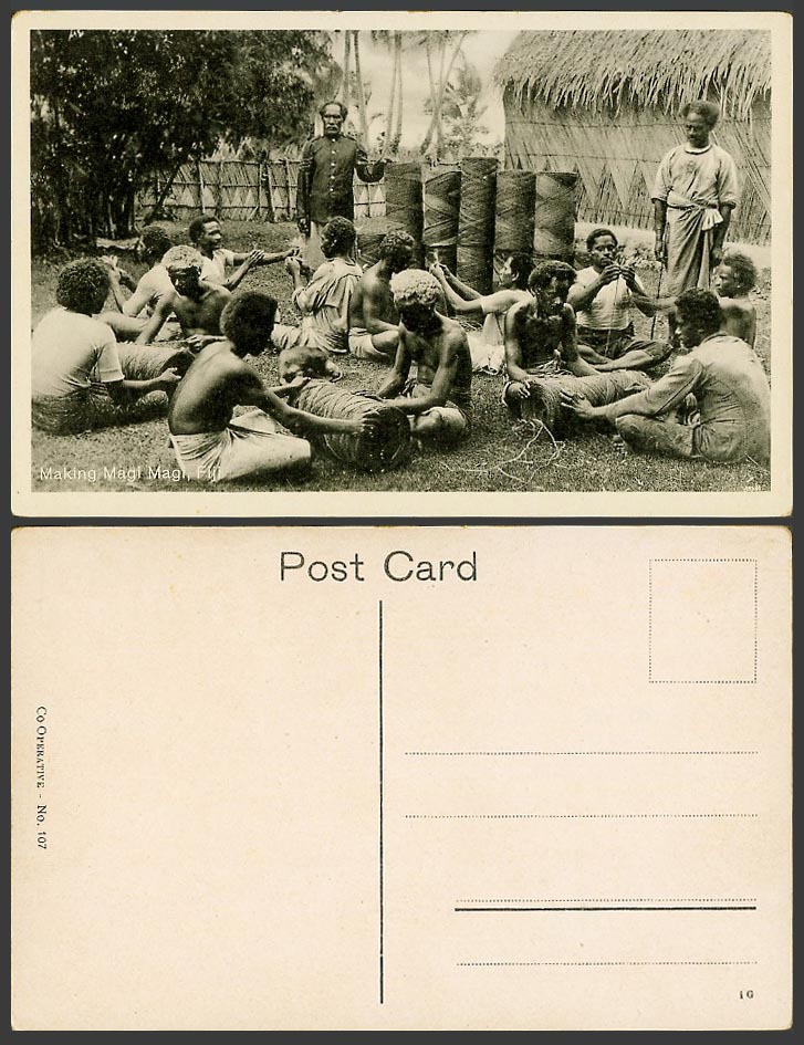 Fiji Old Postcard Native Fijians Making Magi Magi Magimagi Coconut Husk Products