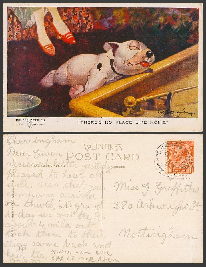 BONZO DOG GE Studdy 1927 Old Postcard There's No Place Like Home. Billiard 1051
