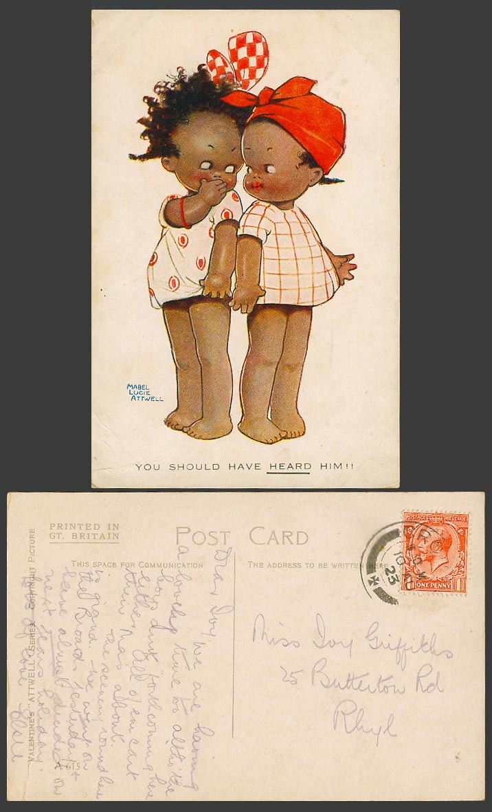 MABEL LUCIE ATTWELL 1923 Old Postcard Black Girl You Should Have Heard Him! A615