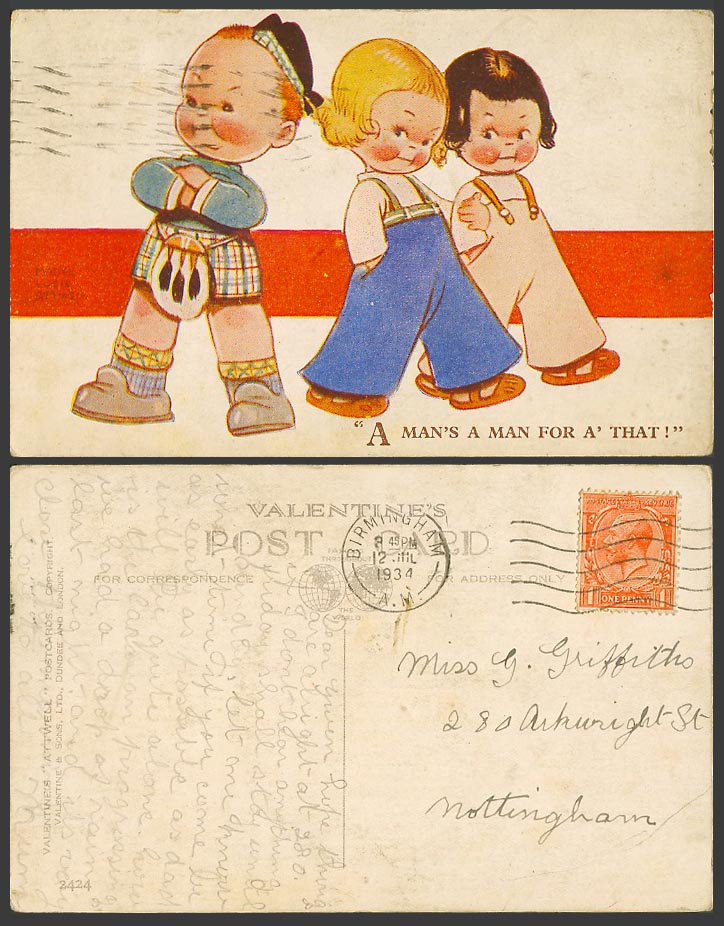 MABEL LUCIE ATTWELL 1924 Old Postcard Scottish Boy A Man's A Man For A That 2424