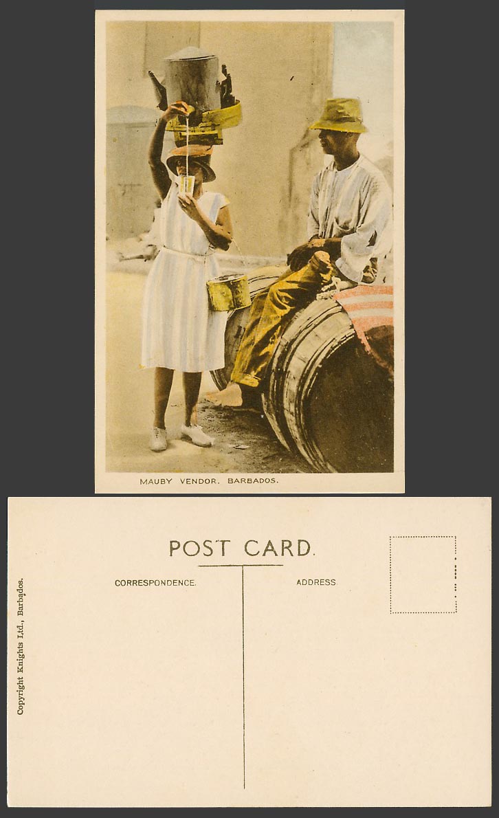 Barbados Old Hand Tinted Postcard Mauby Vendor, Native Woman Seller Ethnic Life