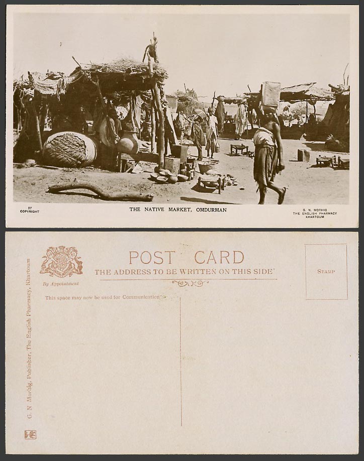 Sudan Old Real Photo Postcard Omdurman, Native Market, Sellers Vendors Merchants