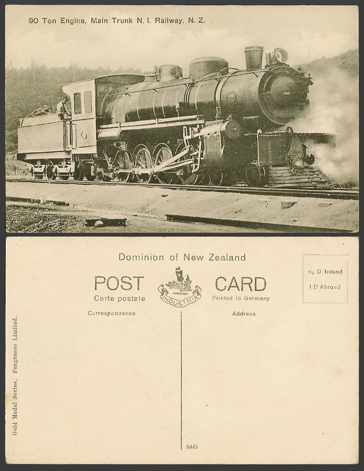 New Zealand Old Postcard 90 Ton Engine Main Trunk N.I. Railway, Locomotive Train