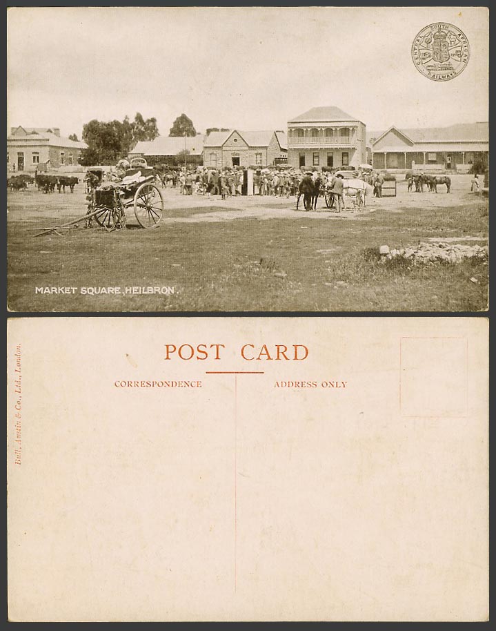 South Africa Old Postcard Heilbron, Market Square, Central South African Railway