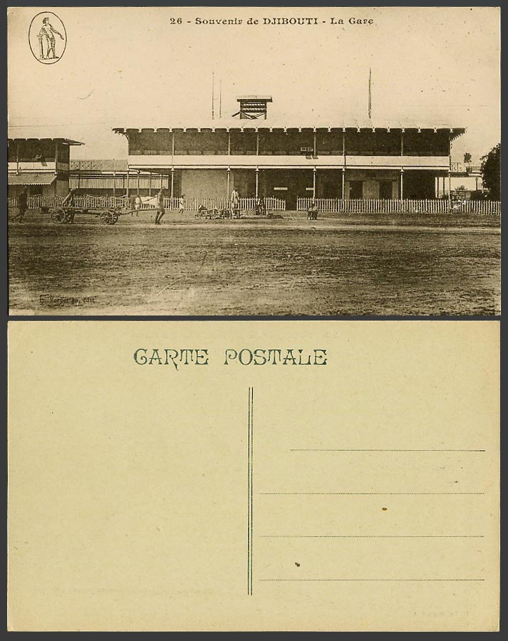 Djibouti French Somalis Old Postcard La Gare Railway Station Train Station, Cart
