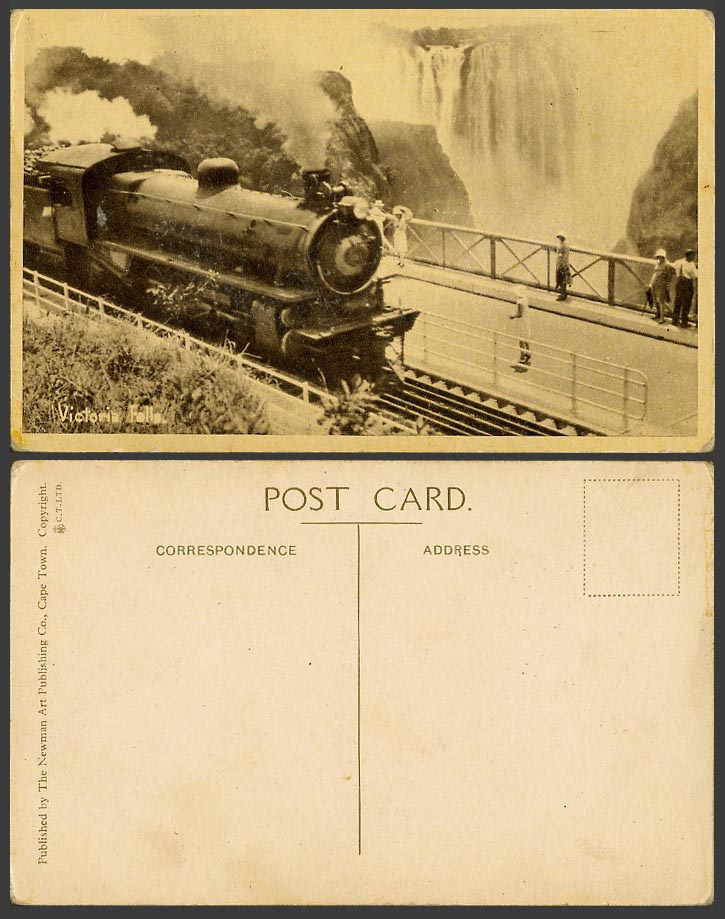 Rhodesia Old Postcard Victoria Falls and Railway Bridge Locomotive Train Passing