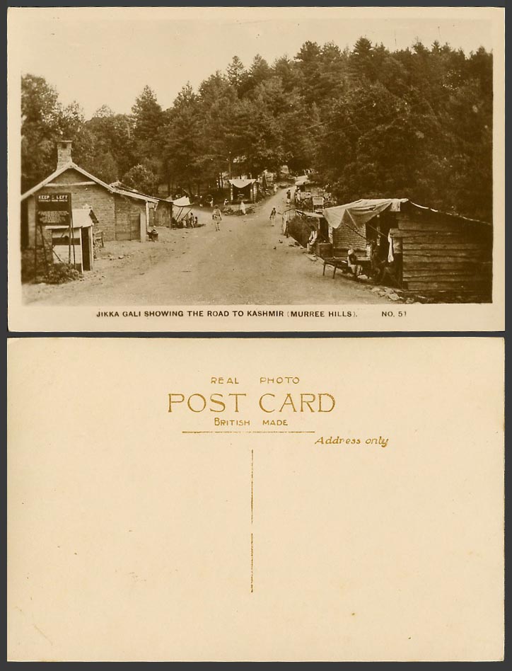 Pakistan India Old Postcard Jikka Gali Road to Kashmir Street Scene Murree Hills