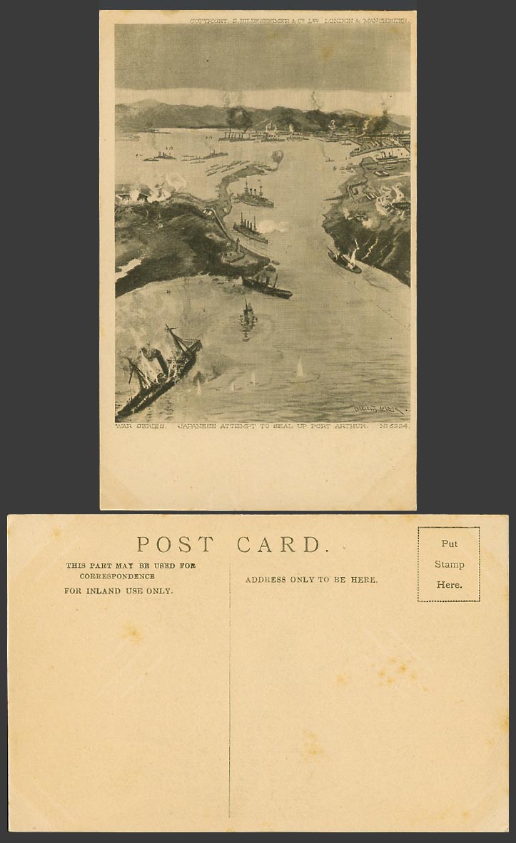 China Russo Japan War Japanese Attempt to Seal Up Port Arthur SHIPS Old Postcard