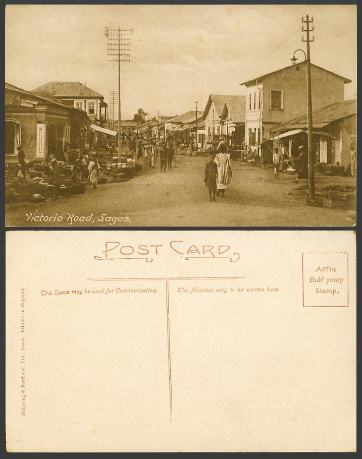 Nigeria Old Postcard Lagos, Victoria Road, Street Scene Roadside Sellers Vendors