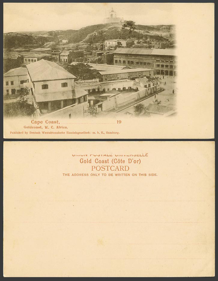 Gold Coast Old UB Postcard Cape Coast Lighthouse on Hill Street Scene W C Africa