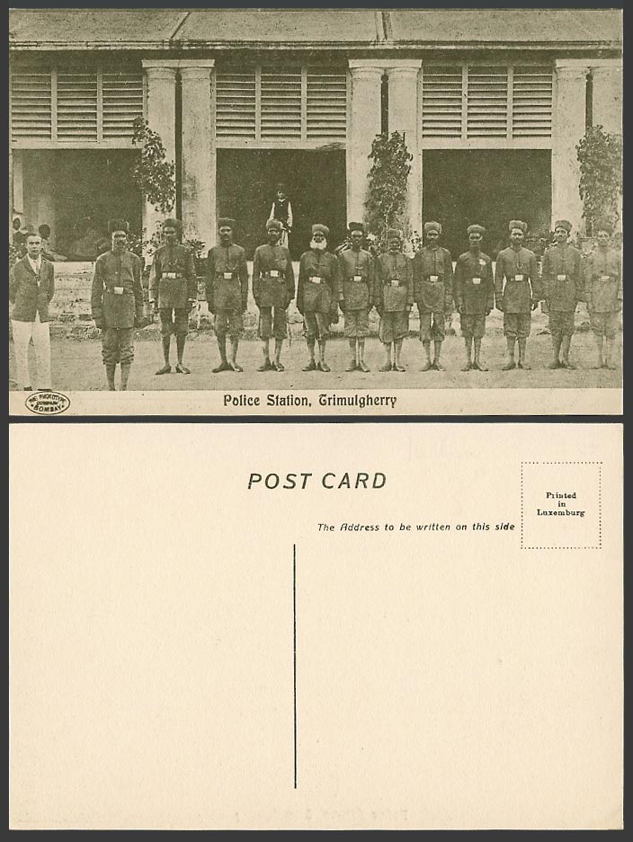 India Old Postcard Trimulgherry, Police Station, Policeman Policemen in Uniform