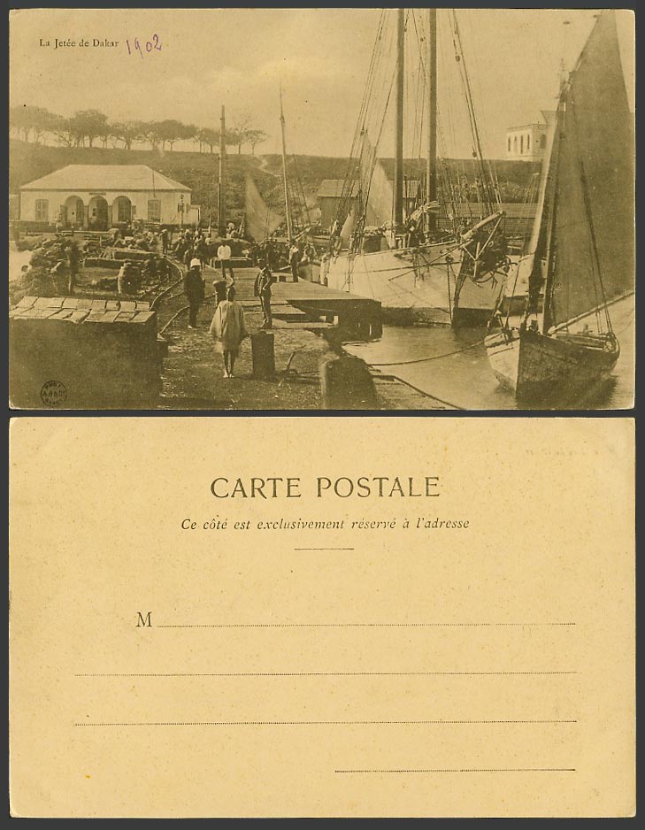 Senegal 1902 Old UB Postcard La Jetee de Dakar Sailing Vessels Ship Boat Harbour