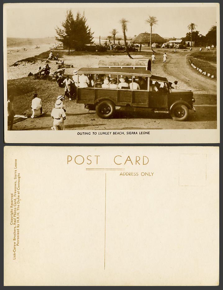 Sierra Leone Old Real Photo Postcard Outing To Lumley Beach Sightseeing Vehicle