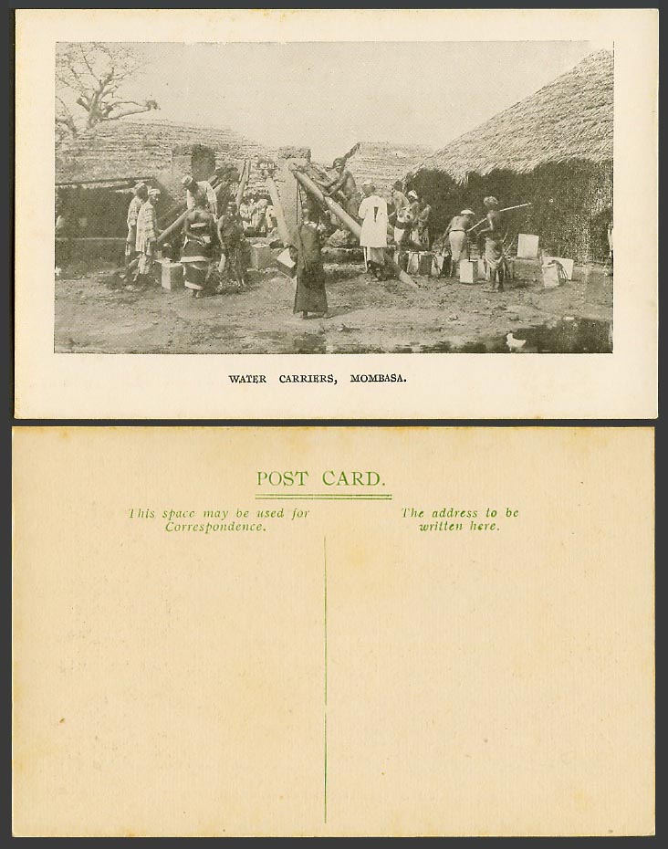 Kenya Old Postcard Mombasa, Native Water Carriers, Natives Drawing Water, Houses