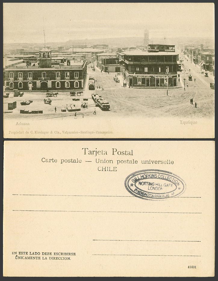 Chile Old UB Postcard Iquique, Aduana Customs, Street Scene Horse Carts Panorama