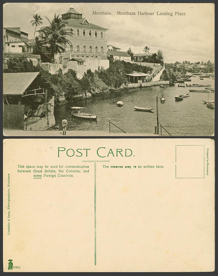 Kenya Old Postcard Mombasa Harbour Landing Place, Native Boats Canoes Palm Trees