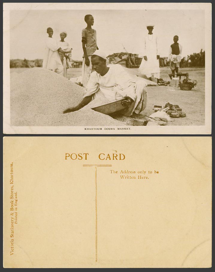 Sudan Old Real Photo Postcard Khartoum Doura Market Native Roadside Sellers Boys